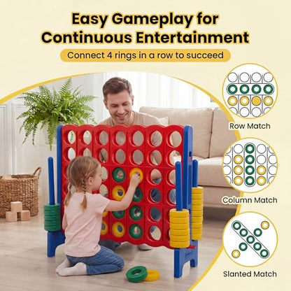 HONEY JOY Giant 4-in-a-Row, Jumbo 4-to-Score Giant Game Set with 42 Rings & Quick-Release Slider for Kids and Adults, Indoor/Outdoor Large Connect Game for Living Room, Backyard, Lawn
