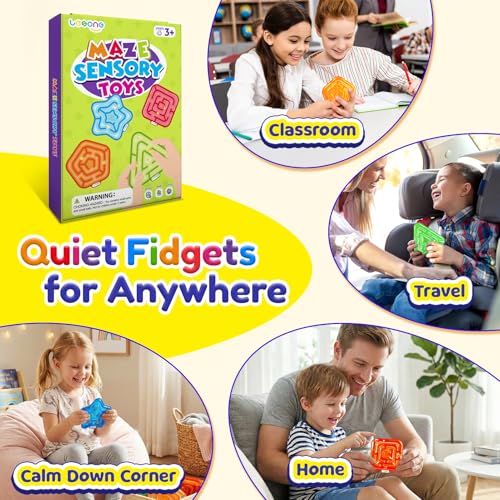 LESONG Sensory Fidget Toys for Kids: 4 Pack Squishy Gel-Filled Fidget Maze for Special Needs - Calming Sensory Toys for Autism ADHD Classroom Prizes - Travel Games for Boys Girls Car Road Trips - style: 4 Pack-Maze
