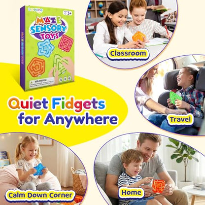 LESONG Sensory Fidget Toys for Kids: 4 Pack Squishy Gel-Filled Fidget Maze for Special Needs - Calming Sensory Toys for Autism ADHD Classroom Prizes - Travel Games for Boys Girls Car Road Trips - style: 4 Pack-Maze