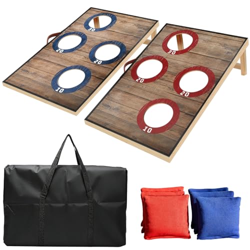 Electronic Cornhole Board Set 3x2ft 4x2ft - Automatic Scoring Corn Hole Game for Adults & Kids - Tailgate Size Infrared Sensing Wood Set with 8 Bags & Carry Case for Backyard, Party & Camping - size: 24"*16"