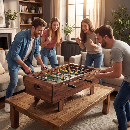 Giantex 4-in-1 Multi Game Table, Combo Foosball Game Table Top w/Billiards, Ping Pong, Push Hockey for Home, Game Room, Family Night & Arcade, Wood Combination Game Table Set for Adults - color: Dark Brown