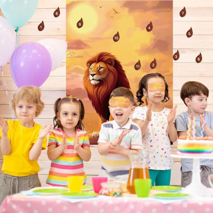 PLULON Pin The Tail on The Lion Safari Party Game for Kids, Birthday Games Big Poster with Tail Stickers for Zoo Animal Lion Party Favors Decorations Boys Birthday Jungle Party Supplies - style: Lion B