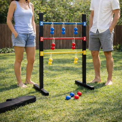 Pro Ladder Toss Indoor Outdoor Game Set for Yard & Lawn Games with 6 Soft Rubber Bolo Balls Heavy Duty Bars Stands & Travel Carrying Case | Game for Family Kids Beach Party Picnic & Adults - style: Ladder Toss Game