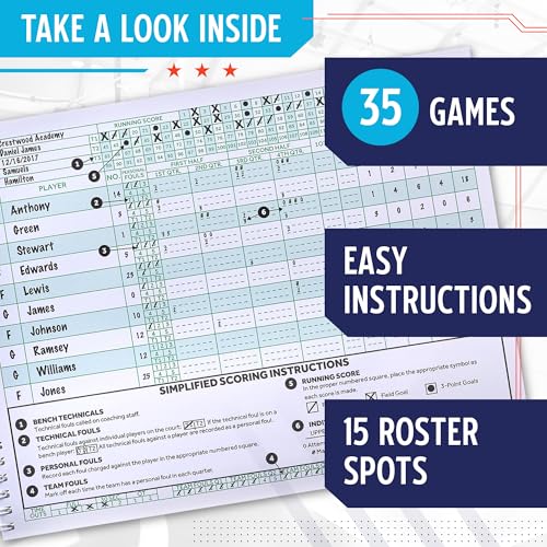 Murray Sporting Goods Classic Basketball Scorebook - 35 Games Green Score Keeper Book | Stat Tracker Scoresbook for Youth Basketball