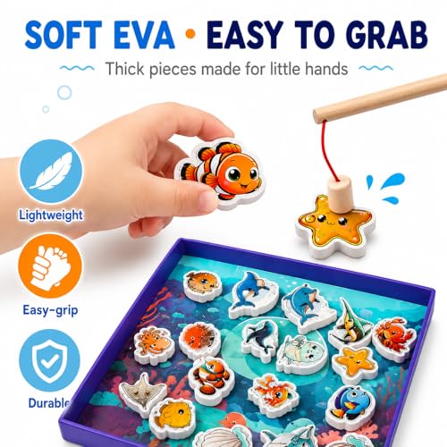 TRAVOFUN Magnetic Fishing Game Book for Kids Ages 3-8, Travel Toys for Toddlers 3-5, Road Trip and Airplane Activities, Quiet Portable Car Ride Toy with 2 Poles and 27 Ocean Fish - color: Fishing Game