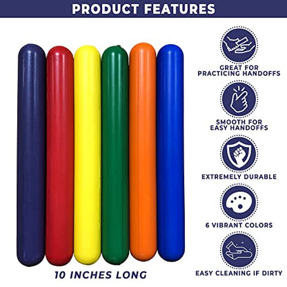 Safety Foam Relay Baton Set of 6 for Track and Field, Gym Class Running Race Games