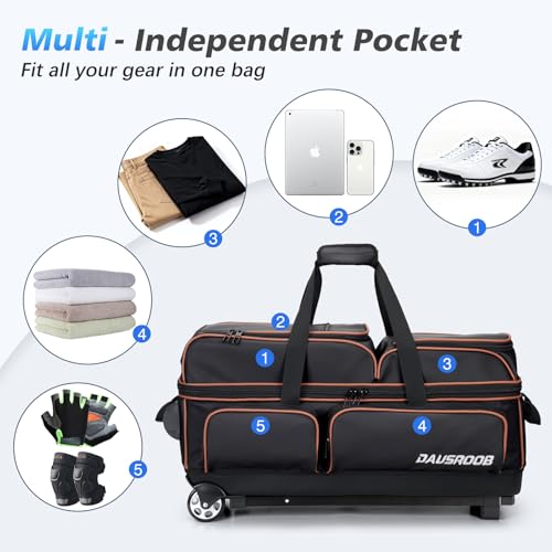 3 Ball Bowling Bags with Wheels, Bowling Bags 3 Ball Roller - 900D Oxford Waterproof PU, Bowling Bag with Multi-Separate Storage Pockets & Retractable Handle Extends to 40'' - color: Black