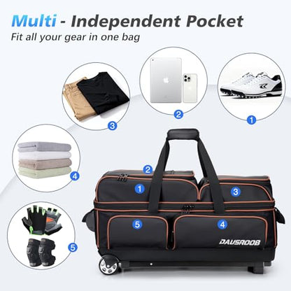 3 Ball Bowling Bags with Wheels, Bowling Bags 3 Ball Roller - 900D Oxford Waterproof PU, Bowling Bag with Multi-Separate Storage Pockets & Retractable Handle Extends to 40'' - color: Black