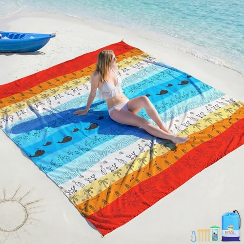 BYDOLL Beach Blanket Waterproof Sandproof Large Sand Free,78''X81''/10'X9' Oversized Sandless Lightweight Blanket Picnic Mat for Beach Travel Camping Hiking with Stakes - color: Bach Boho, size: 78"X81"