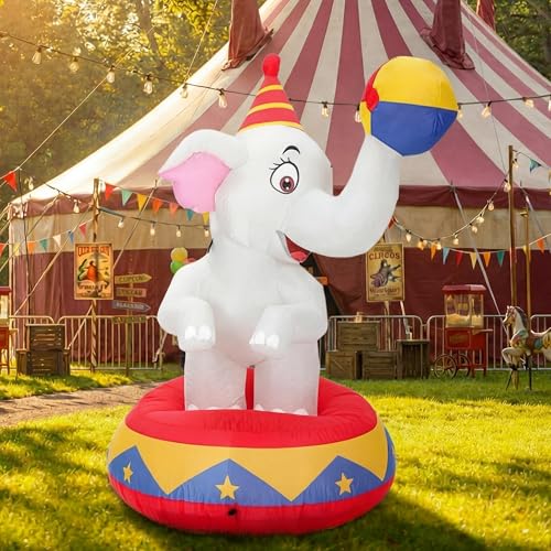 Silipull LED 5 FT Inflatable Elephant for Circus Carnival Party Outdoor Decorations, Carnival Theme Birthday Party Blow Up Animal for Outdoor Indoor Pool Yard Decorations - style: Elephant