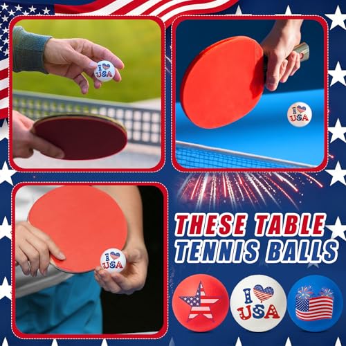 HOWAF 18pcs 4th of July Table Tennis Balls, 40mm Independence Day Ping Pong Balls, Patriotic Red White and Blue Table Tennis Ball America Flag Star Plastic Ball for USA 1776–2026 Birthday Gift