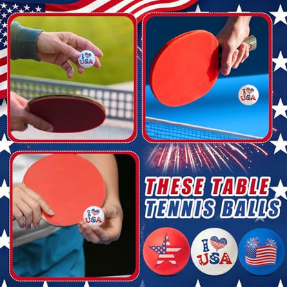 HOWAF 18pcs 4th of July Table Tennis Balls, 40mm Independence Day Ping Pong Balls, Patriotic Red White and Blue Table Tennis Ball America Flag Star Plastic Ball for USA 1776–2026 Birthday Gift
