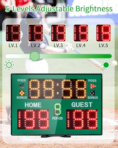Basketball Digital Scoreboard with Remote,Battery Powered Portable Tabletop Electronic Scoreboard with 75dB Buzzer,Countdown Timer & Score for Games - style: green