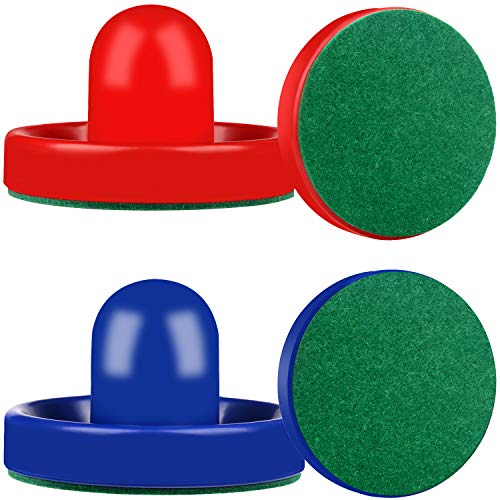 ONE250 Air Hockey Pushers and Red Air Hockey Pucks, Goal Handles Paddles Replacement Accessories for Game Tables (4 Striker, 4 Puck Pack) - color: Blue & Red