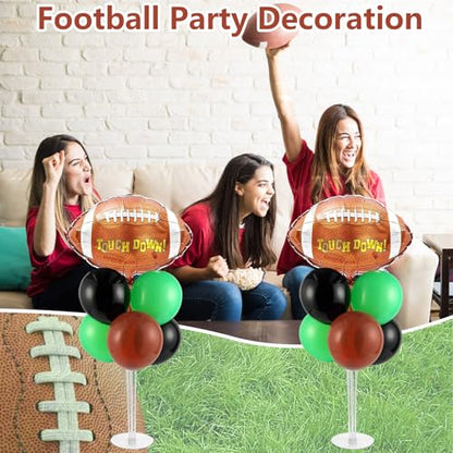 Football Party Balloons Stand Kit 2 Sets with 2 Rugby Ball Foil Balloons Football Themed Party Balloon Centerpiece for Tables for Game Sports Graduation Birthday Footballs Themed Decorations - style: Football