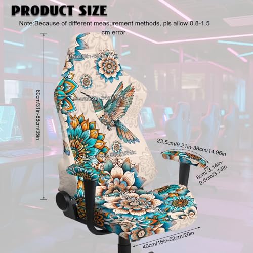 Hummingbird Print Gaming Chair Covers Slipcovers with Armrest Covers Boho Mandala Flower Print Office Desk Chair Cover Scratch Proof Anti-Dust Universal Fit - color: Brown - Hummingbird Boho Mandala Flower