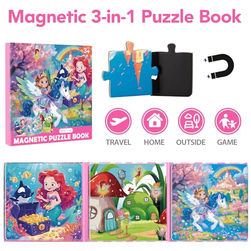 Little Princess Magnetic Puzzles for Toddlers 3-5 Girls, Mermaid Puzzles for Kids Ages 4-6 Todder Puzzle Car Airplane Road Trip Activities Magnet Games Toys for 3 4 5 6 Year Old Children Girls Gifts - style: Princess