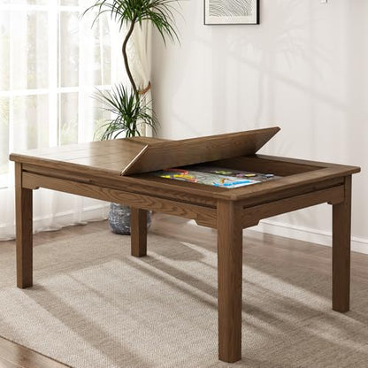 Board Game Table for 6 Players, 53in x 30in Gaming Area, Removable Top, Includes Tablecloth, Detachable Cup Holders & Trays, Convertible Game/Dining Puzzle Table