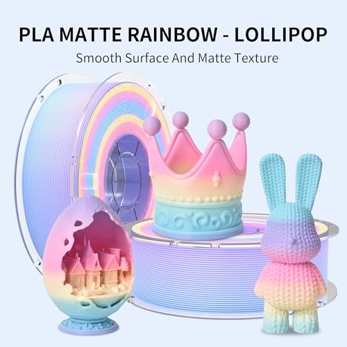 RAMBERY Matte Rainbow 3D Printer Filament Matte PLA Filament Multi-Color Change 3D Printing Filament, 1.75mm 1kg(2.2lb), Lollipop Blue Purple Pink Yellow Green - color: B-matte Rainbow Lollipop, size: 1kg