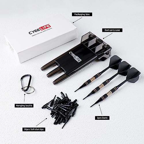 CyeeLife Darts Plastic Tip - Professional Soft Tip Darts Set 18 Grams with Carry case and 30 Extra Dart Tips for Electronic Dart Board (Black)