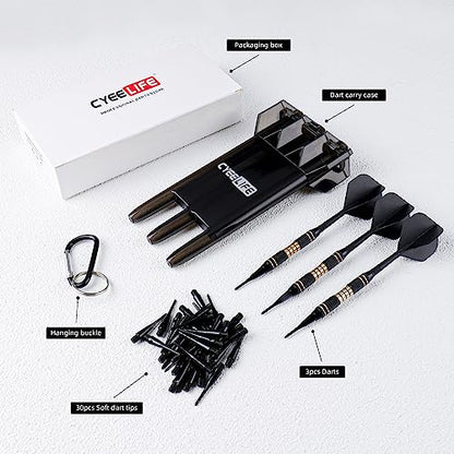 CyeeLife Darts Plastic Tip - Professional Soft Tip Darts Set 18 Grams with Carry case and 30 Extra Dart Tips for Electronic Dart Board (Black)
