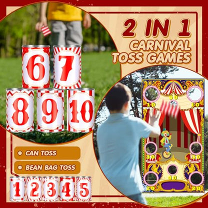 14 Pcs Carnival Bean Bag Toss Games with 10 Carnival Can 3 Bean Bag and 1 Banner for Family Party Birthday Easter Outdoor Activities