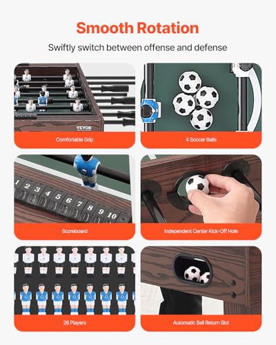 VEVOR Foosball Table, 55 inch / 42 inch Standard Size Foosball Table, Indoor Full Size Football Table for Home, Family, and Game Room, Soccer with Durable Soccer Set - size: 55IN