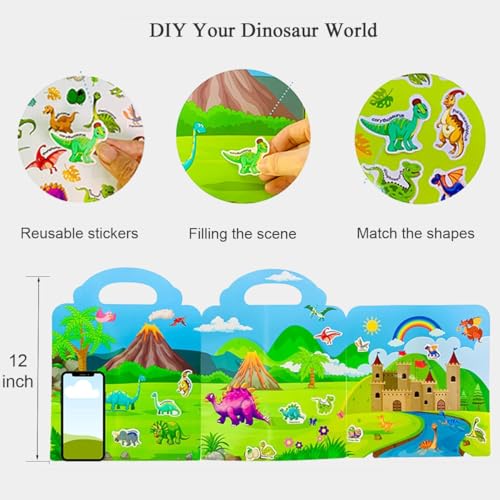 Reusable Sticker Book, Dinosaur Stickers Educational Learning Toys Travel Stickers Activity Books for Toddler Girls Boys Age 3+ Birthday Gifts - style: Dinosaur