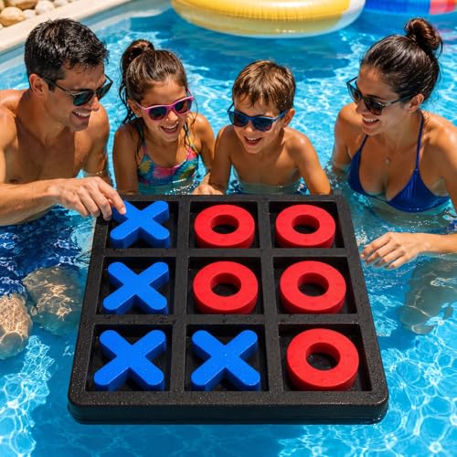 Liliful Large Floating Tic Tac Toe Board Game, 12''x12'' Waterproof EVA Foam Pool Board with Floating X and O Pieces, Pool Fun Party Game for Kids Adults Family Outdoor Beach Swimming
