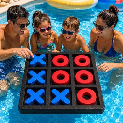Liliful Large Floating Tic Tac Toe Board Game, 12''x12'' Waterproof EVA Foam Pool Board with Floating X and O Pieces, Pool Fun Party Game for Kids Adults Family Outdoor Beach Swimming