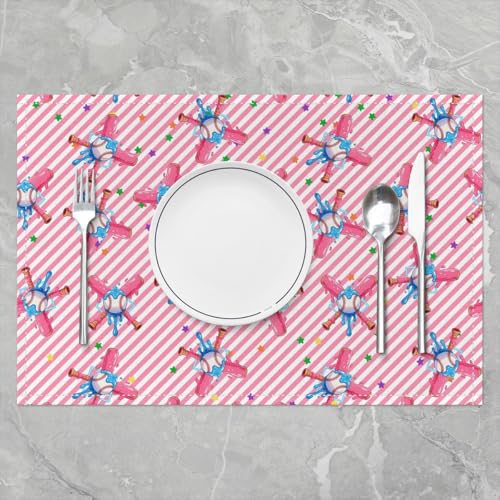 jejeloiu Baseball Placemats Set of 4 12x18 Inch Pink Blue Ice Cream Drip Table Mats for Party Kitchen Diningation Holiday Stripe Line Place Mat for Dinner Table Indoor Non-Slip Easy to Clean Washable - color: Blue Pink