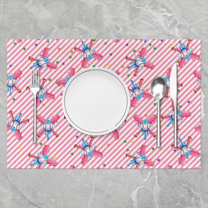 jejeloiu Baseball Placemats Set of 4 12x18 Inch Pink Blue Ice Cream Drip Table Mats for Party Kitchen Diningation Holiday Stripe Line Place Mat for Dinner Table Indoor Non-Slip Easy to Clean Washable - color: Blue Pink