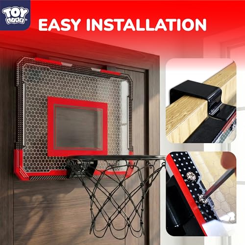 TOY Life Basketball Hoop Over The Door Basketball Hoop Room Office Mini Hoop Basketballs Hoop Indoor Kids Teens Adults Basketball Toy Basketball Goal with 4 Balls - color: Black-Classic