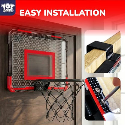 TOY Life Basketball Hoop Over The Door Basketball Hoop Room Office Mini Hoop Basketballs Hoop Indoor Kids Teens Adults Basketball Toy Basketball Goal with 4 Balls - color: Black-Classic