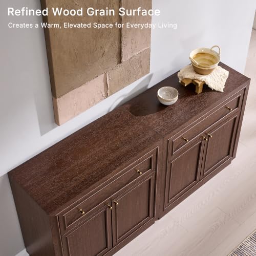 ACCOHOHO Modern Farmhouse Buffet Cabinet, 31.5" Sideboard Credenza, Modular Storage Cabinet with Framed Panel Fronts, Adjustable Shelves & Dual Base Design, Natural Walnut - color: Natural Walnut, size: 1 Piece