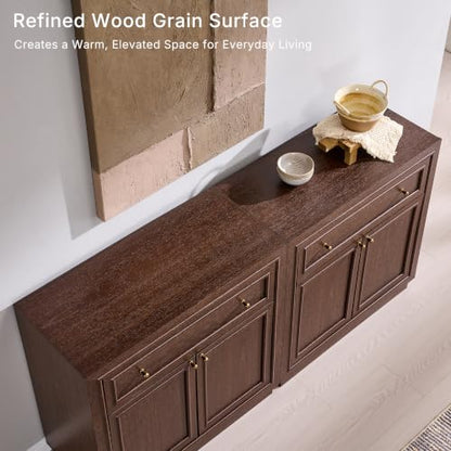 ACCOHOHO Modern Farmhouse Buffet Cabinet, 31.5" Sideboard Credenza, Modular Storage Cabinet with Framed Panel Fronts, Adjustable Shelves & Dual Base Design, Natural Walnut - color: Natural Walnut, size: 1 Piece