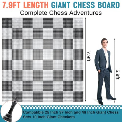7.9*7.9ft Giant Chess Board, Chess Not Included, Plastic Giant Mat for Outdoor Yard Lawn Games, Compatible with 25 Inch 37 Inch 49 Inch Chess Sets and 10 Inch Checkers
