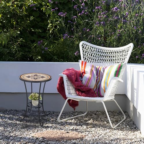 VCUTEKA Outdoor Side Table Mosaic Patio Table Accent Tables Mosaic Tile Top Metal Frame Small End Tables Porch Beach Patio Garden Balcony Tan - color: Tan