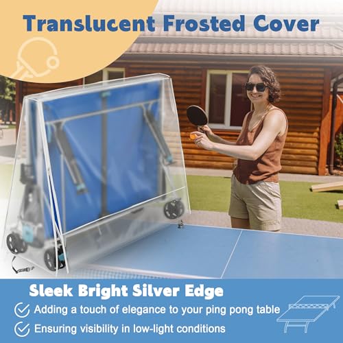 Ping Pong Table Cover for Indoor & Outdoor Folding Table Tennis Tables, Frosted Semi-Transparent PVC Table Protector, Waterproof, Side Zipper for Easy Fit, Fits 65''x28''x10''x69'' Tables