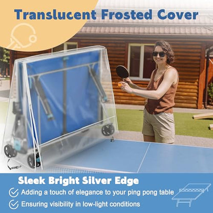 Ping Pong Table Cover for Indoor & Outdoor Folding Table Tennis Tables, Frosted Semi-Transparent PVC Table Protector, Waterproof, Side Zipper for Easy Fit, Fits 65''x28''x10''x69'' Tables