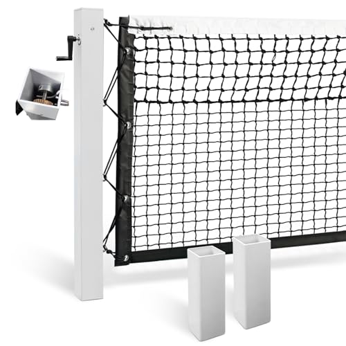Katop In Ground Tennis Net Set, 4” Square Aluminum Posts & Heavy Duty Double-Layer Tennis Net, Unique Built-in Winder Design, Sturdy and Durable, Follows ITF Standards - style: Posts & Net