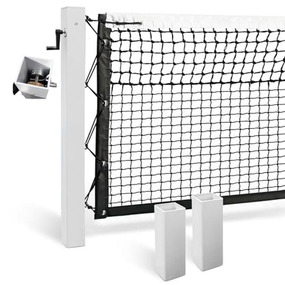 Katop In Ground Tennis Net Set, 4” Square Aluminum Posts & Heavy Duty Double-Layer Tennis Net, Unique Built-in Winder Design, Sturdy and Durable, Follows ITF Standards - style: Posts & Net