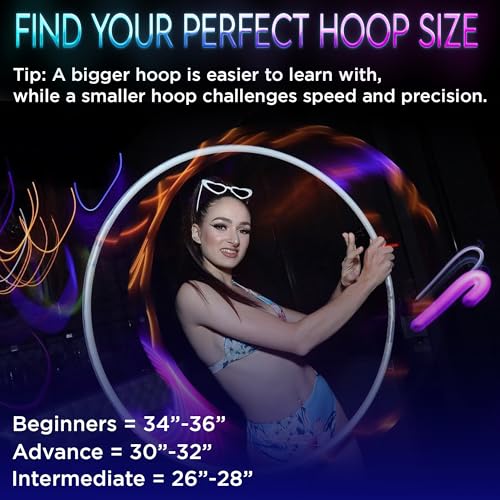 UltraHoop Remote LED Hoop - Wireless Control 60 Color Changing LED Lights w/ 300+ Modes & Patterns - Rechargeable Battery, HDPE Collapsible, Advanced to Beginner Hula Hoops - 26” x 5/8" OD - UltraPoi - size: 26" x 5/8" OD (Advanced)