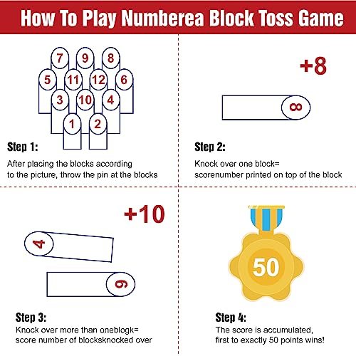 Wooden Throwing Game Set, 12 Numbered Block Tossing Game with Wooden Box, Outdoor Backyard Game for Kids Adults Family, Floor Games for Lawn Beach Park