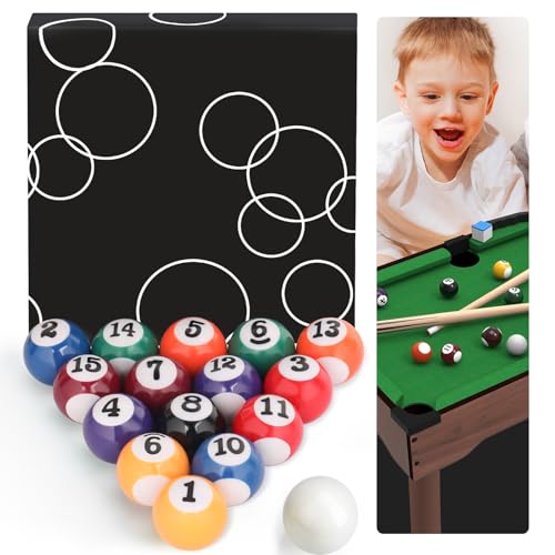 0.98 Inch Mini Billiard Balls Set, 16PCS Kids Pool Balls for Children's Table, Indoor/Outdoor Fun Game Toy Accessories for Children Over 36 Months
