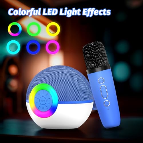 goopow Mini Karaoke Machine Speaker for Kids Adults, Portable Bluetooth Microphone Song Toys with LED Light, Best Chritmas Birthday Festival Gift for 3 4 5 6 7 8+ Year Old Girls Boys (Blue-2MIC) - color: Blue-2Mic