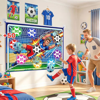Upgraded Toy Soccer Game Set for Kids, Indoor Outdoor Backyard Toss Soccer Goal Game with 2 Balls, 1 Flannel Target, Soccer Toys for Boys and Girls 3-5 6-8 8-12 Years Old Kids Birthday