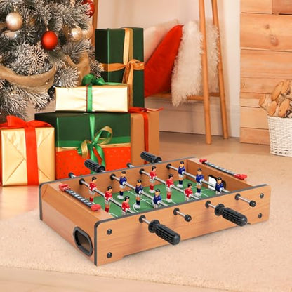 Mini Foosball Table, Arcades 20 Inch Wooden Table with Recreational Hand Soccer, 12 Soccer Players & 2 Football, Tabletop Ball Game Set for Kids & Adults, Game Room, Family Night