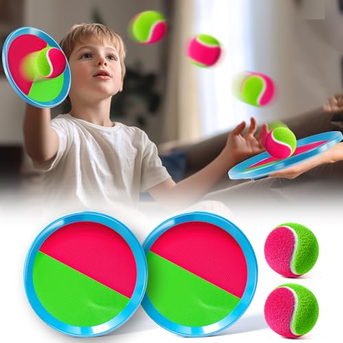 Toss and Catch Ball Game Set, Beach Outdoor Toys for Kids Boys with Paddle, Balls and Storage Bag, Yard Backyard Outside Indoor Toys Games Gifts for Kids Boys Girls Ages 3 4 5 6 7 8 9 10 - style: 2 Paddles & 2 Balls