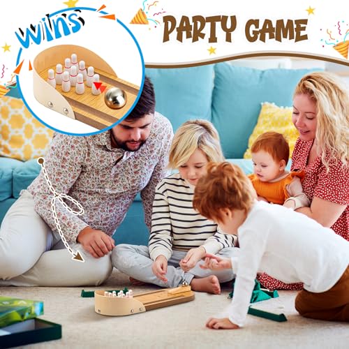 Deekin 2 Set Desktop Shoot the Moon Game Table Top Mini Bowling Game Set Classic Steel Ball Wooden Tabletop Games Wooden Board Mini Arcade Table Games Bowling Set Gag Gifts for Adult Teen Office Desk